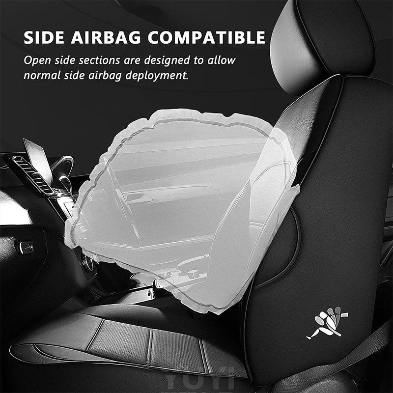 Black PU leather front seat cover with side-airbag-compatible open section