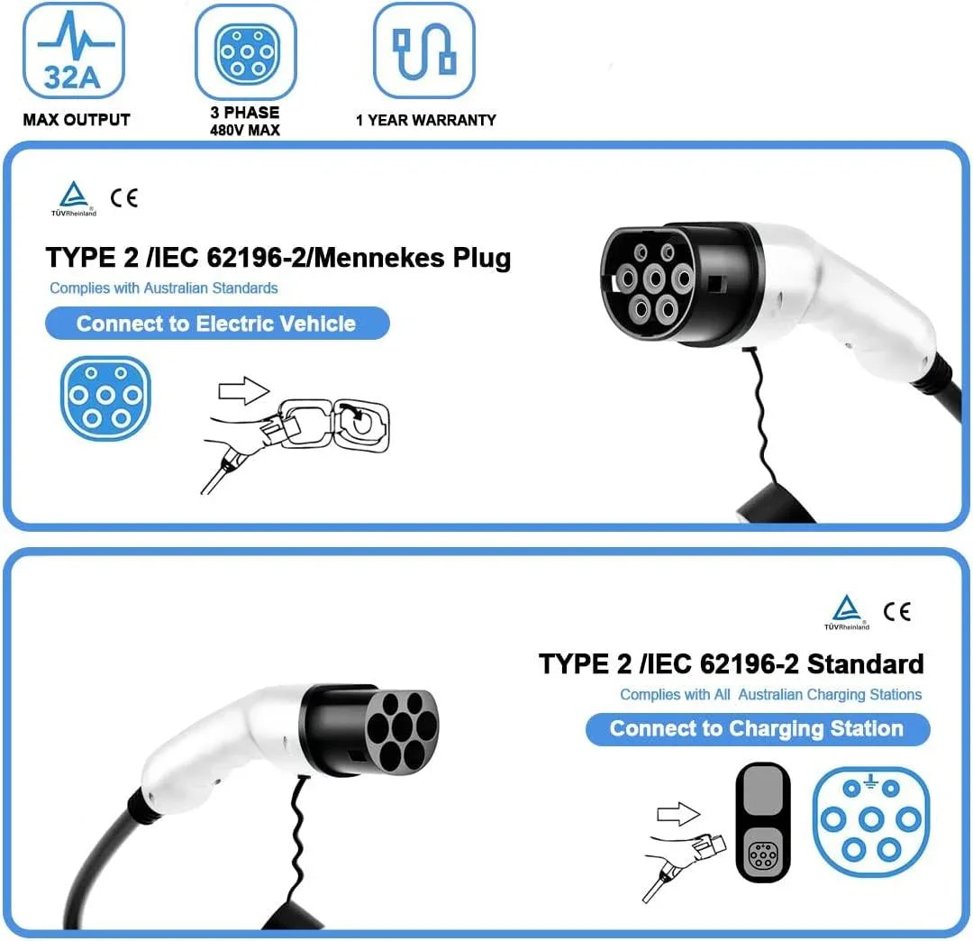 Type 2 to Type 2 EV Charging Cable - TESDADDY